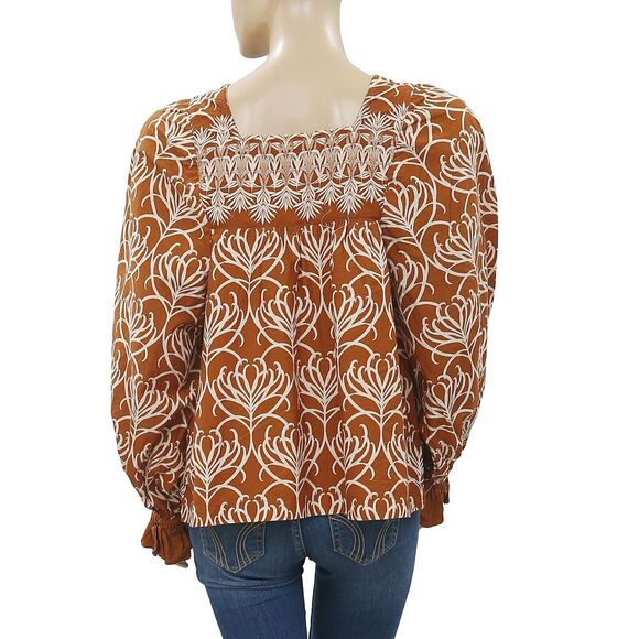 HappyXNature Kate Hudson Misty Floral Printed Blouse Cotton Top Ruffle L 205695 - Picture 4 of 6